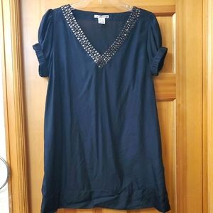 Kenzie 100% Silk Black Beaded V-Neck Shirt